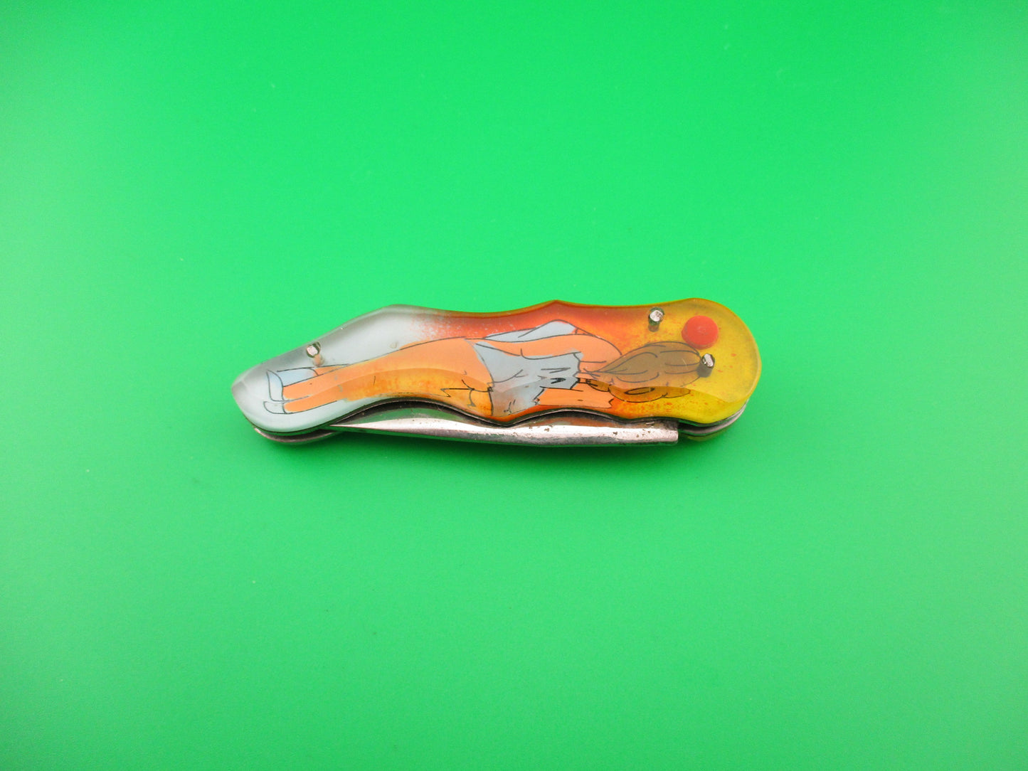 Russian Prison Knife Sexy woman blue dress pinup switchblade knife vintage
