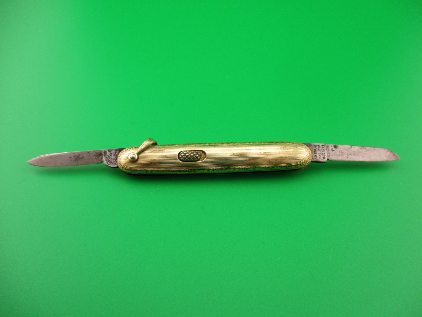 Flylock Small Gold Double automatic knife w/ Gold Elgin Pocket Watch & Chain Vintage 1930s