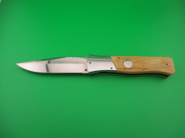 Custom 23cm Round flush button Saber clip blade Mastodon w filework automatic knife #3 Afaaq