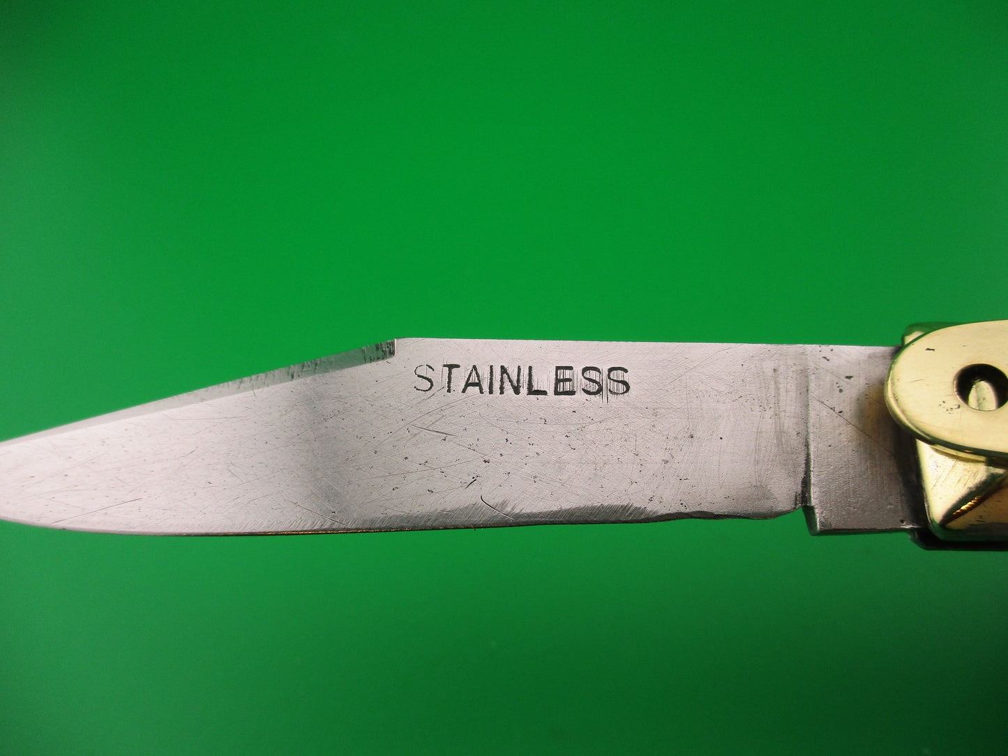 STAINLESS 19cm Japanese Unusual Button Lever Bone & Brass vintage automatic knife