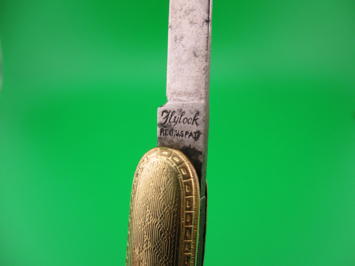 Flylock Small Gold Double automatic knife w/ Gold Elgin Pocket Watch & Chain Vintage 1930s