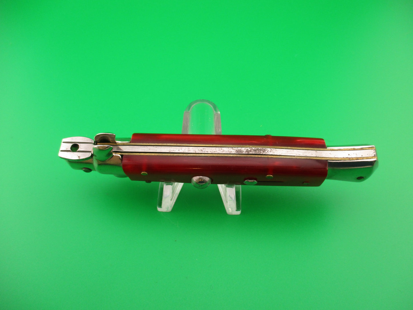 Gustav Branner ROSTFREI 21cm Italian Swivel bolster Red acrylic automatic knife