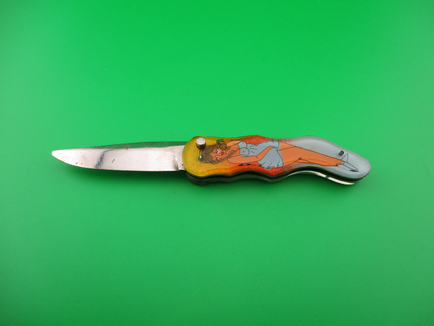 Russian Prison Knife Sexy woman blue dress pinup switchblade knife vintage