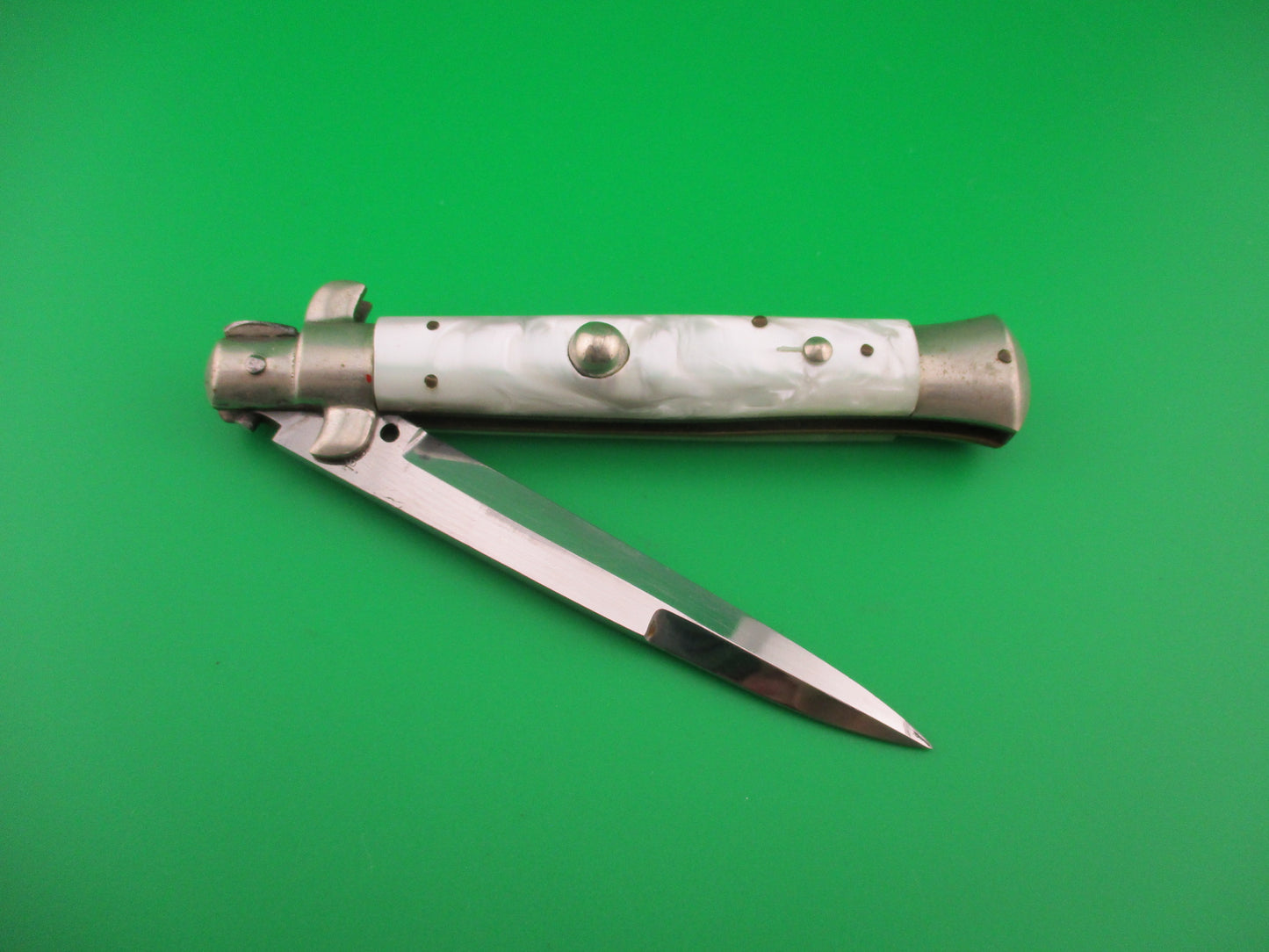 Rostfrei (slant) 23cm Italian Picklock Bayonet blade Pearlex Vintage 1950s automatic knife