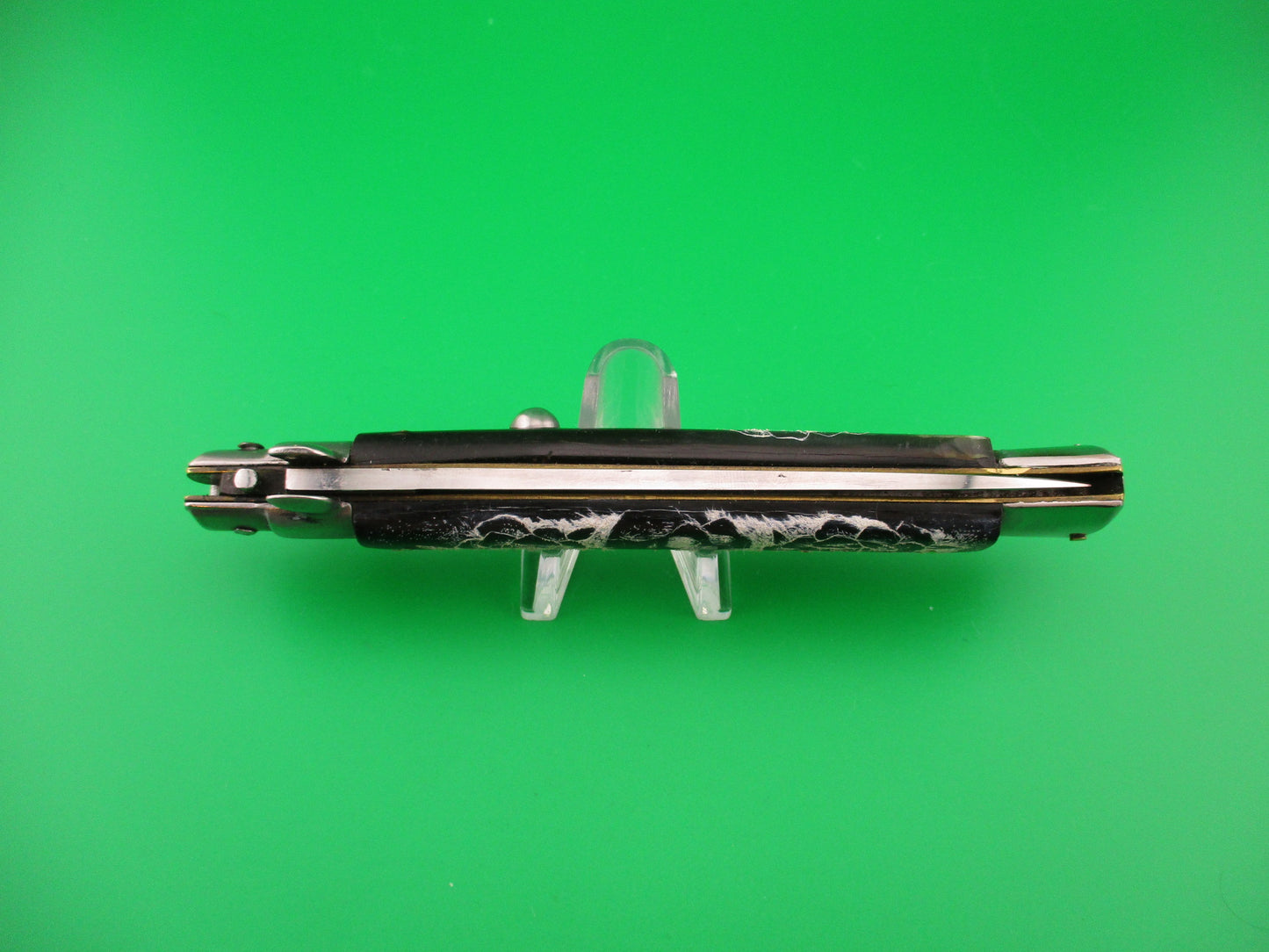 INOX Diamond 28cm Italian Stiletto Skull & Roses Black Scrimshaw automatic knife