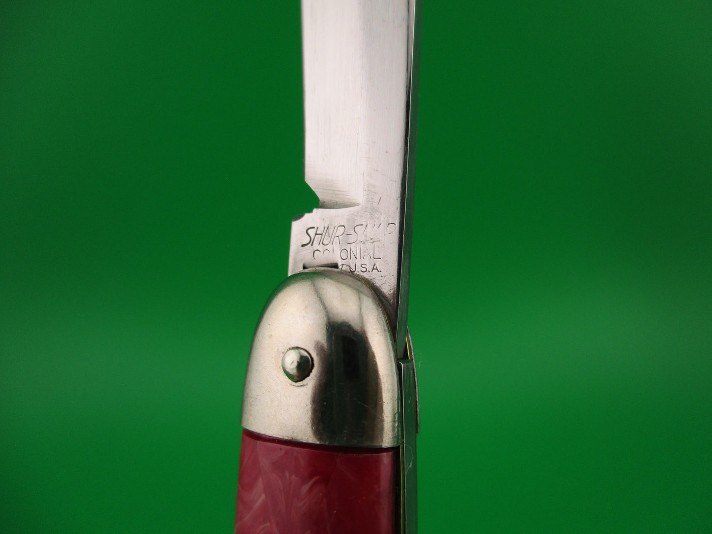 Colonial SHUR-SNAP Cigar Jack Cranberry swirl Saber clip blade automatic knife