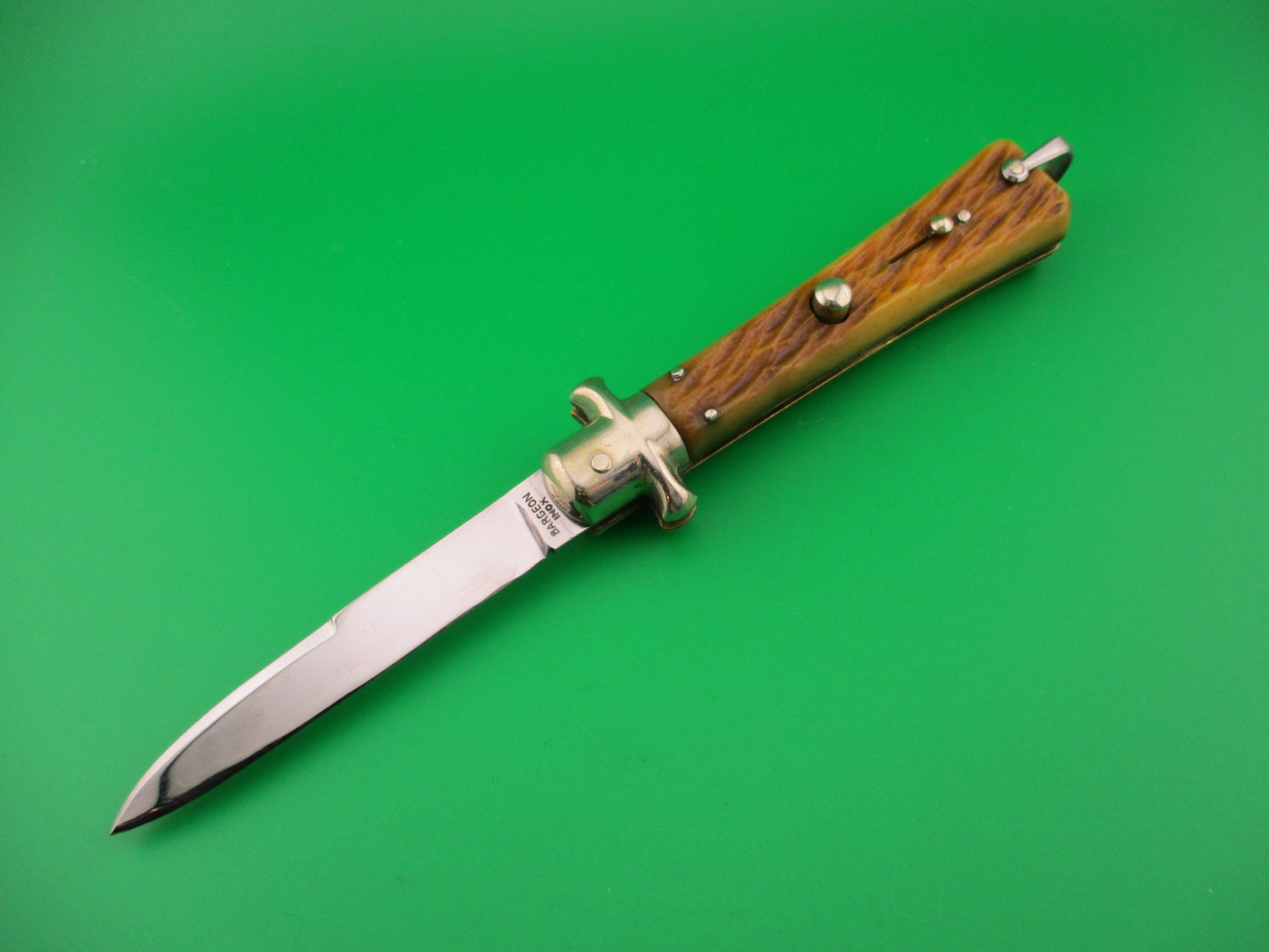 BARGEON INOX 21cm French Jigged bone Crossguard vintage automatic knife