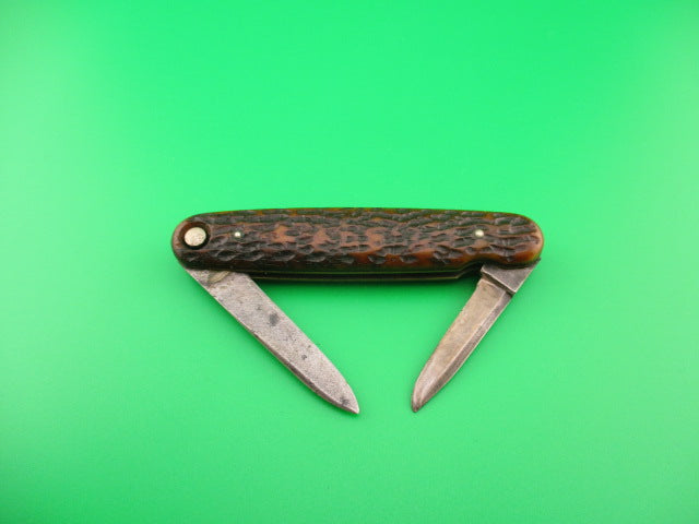 PRESS BUTTON KNIFE CO Mechanic's Jack Large 3 11/16 Bone Double Antique automatic