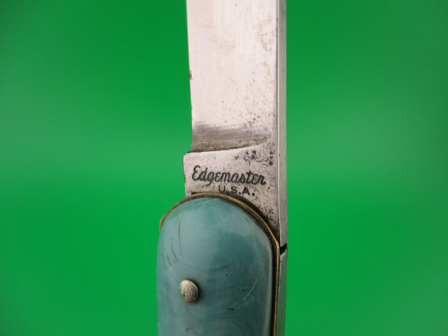 Edgemaster Fatjack Seafoam Green swirl vintage switchblade knife model 102
