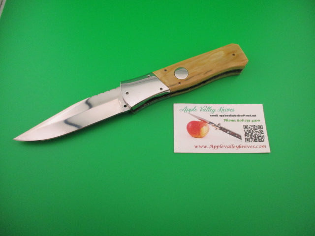 Custom 23cm Round flush button Saber clip blade Mastodon w filework automatic knife #3 Afaaq