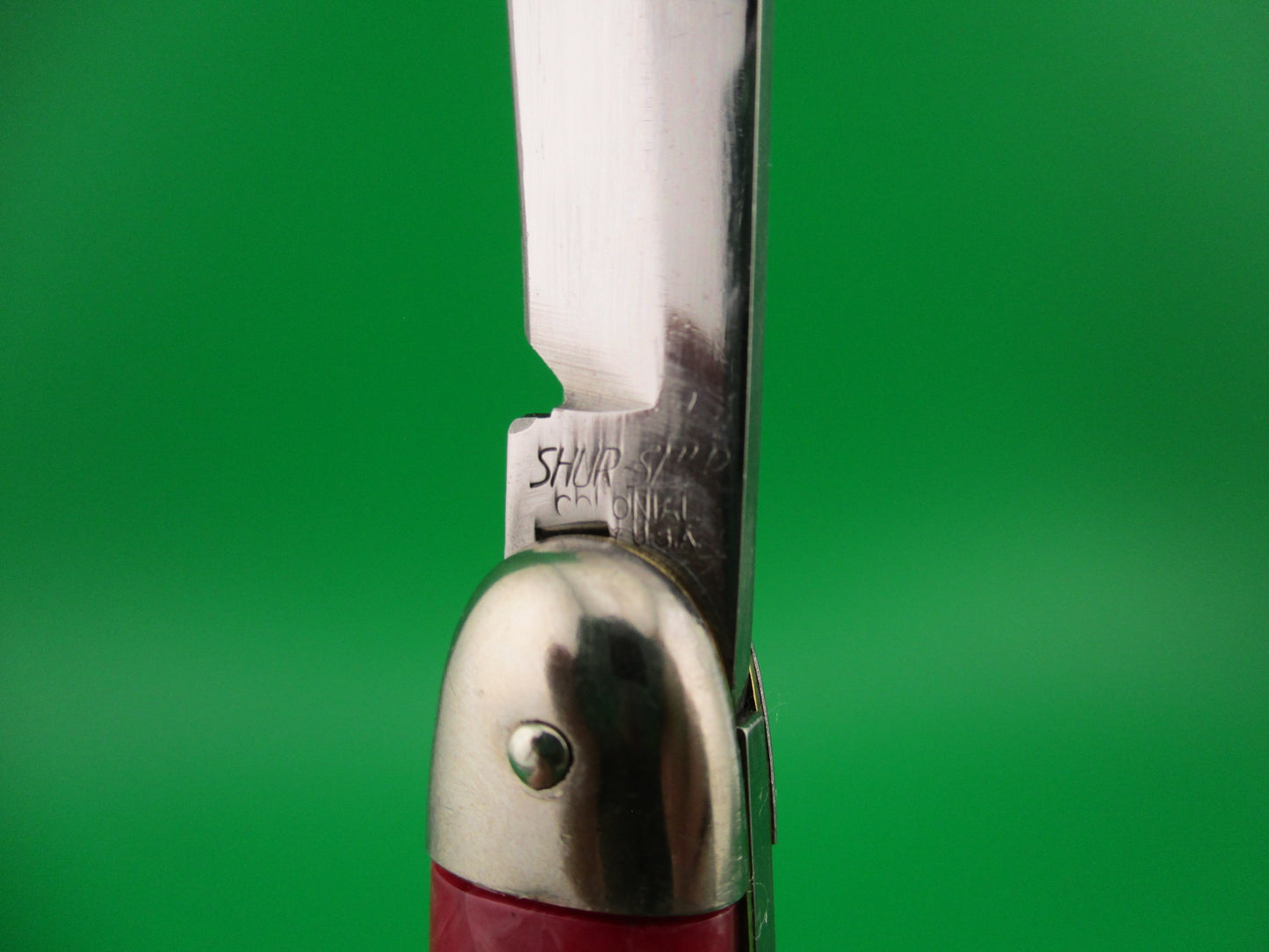 Colonial SHUR-SNAP Cigar Jack Cranberry swirl Saber clip blade automatic knife
