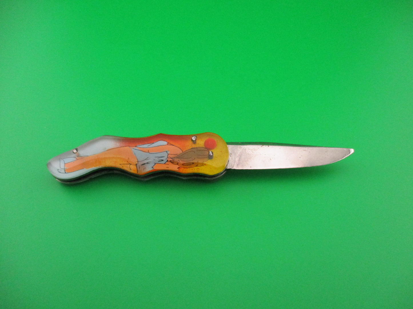 Russian Prison Knife Sexy woman blue dress pinup switchblade knife vintage