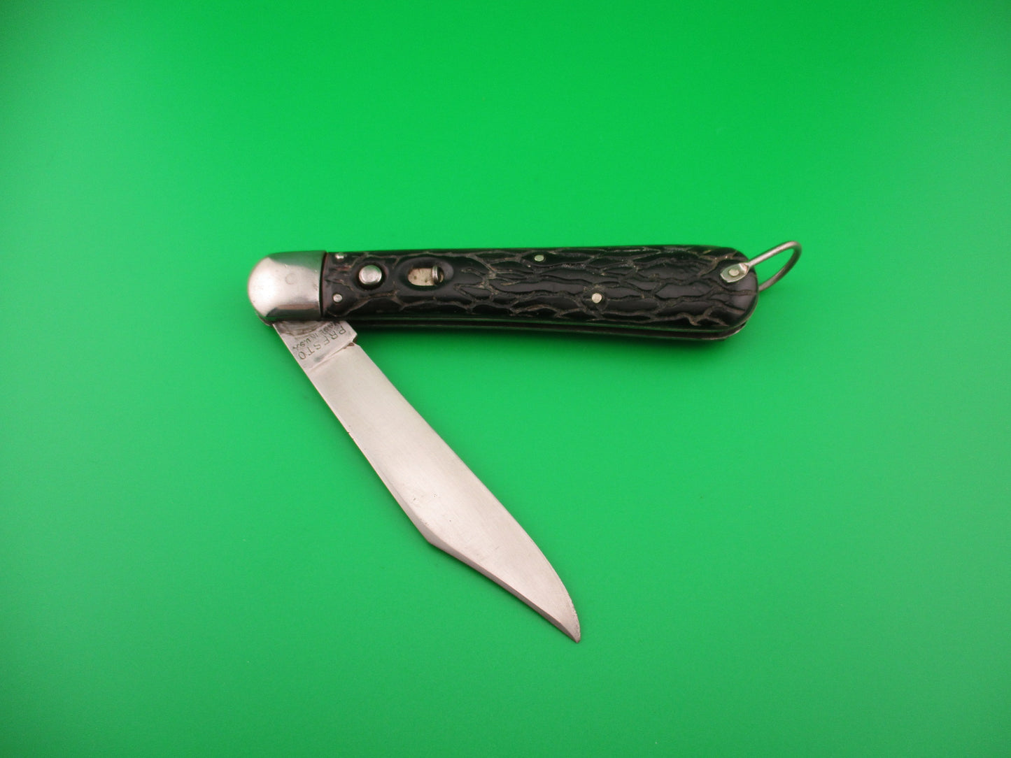 PRESTO Hunter Black Wormgroove scales Vintage Schrade automatic knife w lanyard