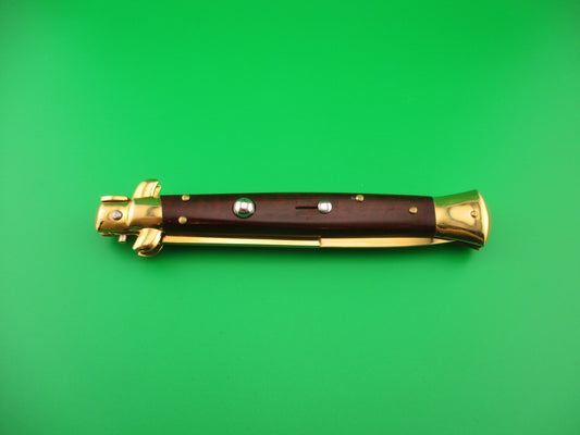 Frank B ITALY 28cm Italian Gold plated Snakewood swivel bolster stiletto automatic knife