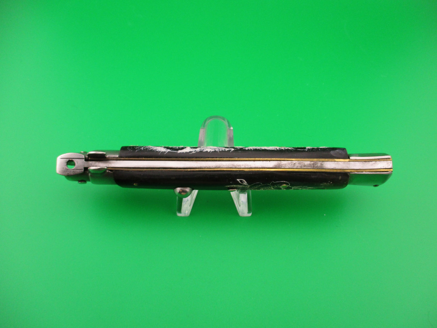 INOX Diamond 28cm Italian Stiletto Skull & Roses Black Scrimshaw automatic knife