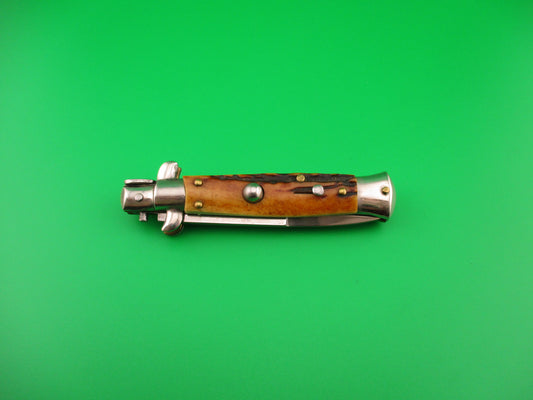 ROSTFREI 16cm Italian Stag stiletto Oreste Dibon swivel bolster automatic knife