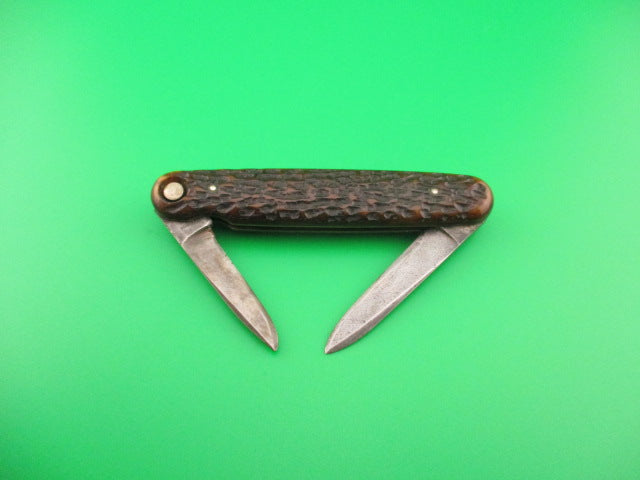 PRESS BUTTON KNIFE CO Mechanic's Jack Large 3 11/16 Bone Double Antique automatic