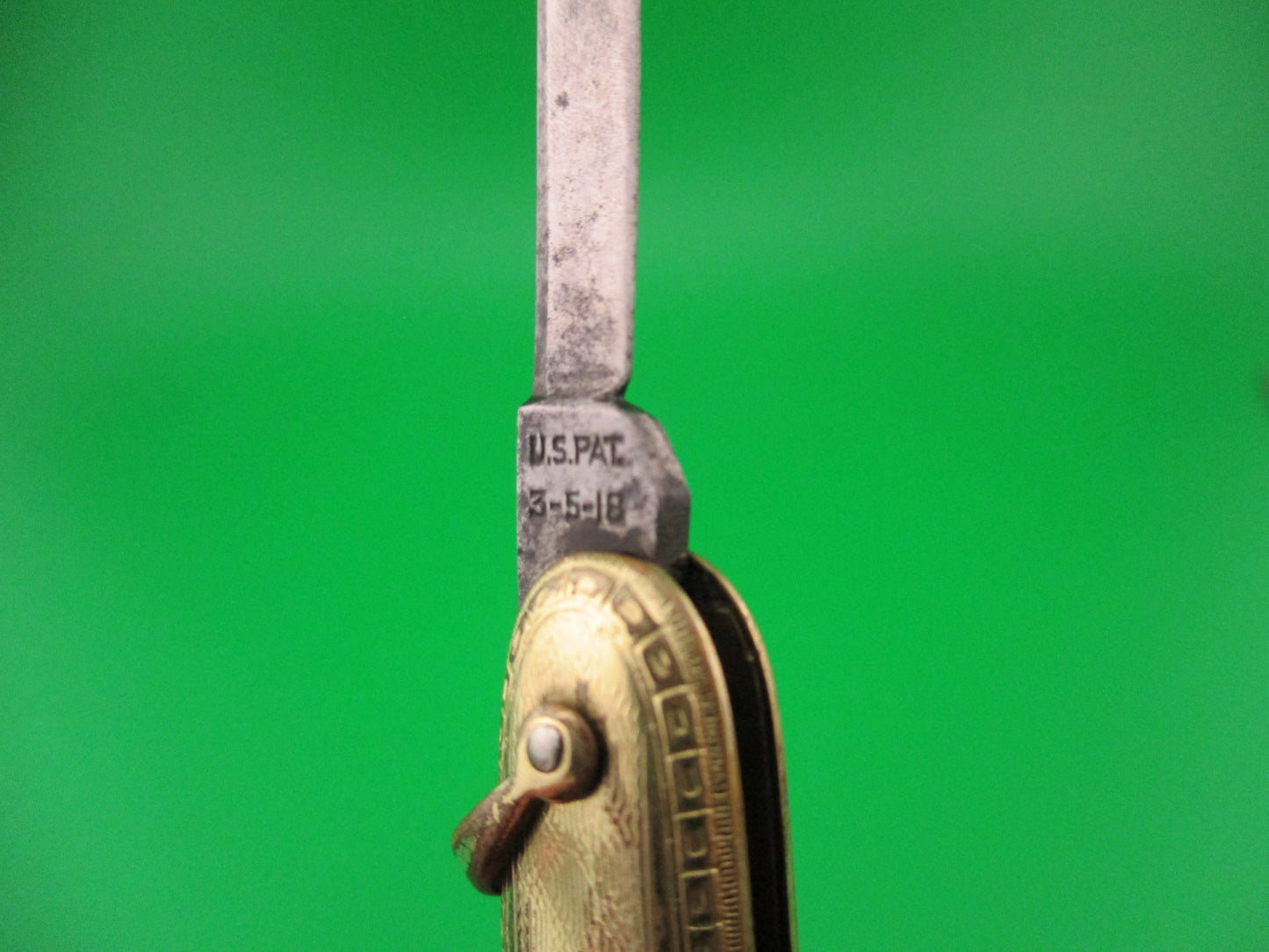 Flylock Small Gold Double automatic knife w/ Gold Elgin Pocket Watch & Chain Vintage 1930s