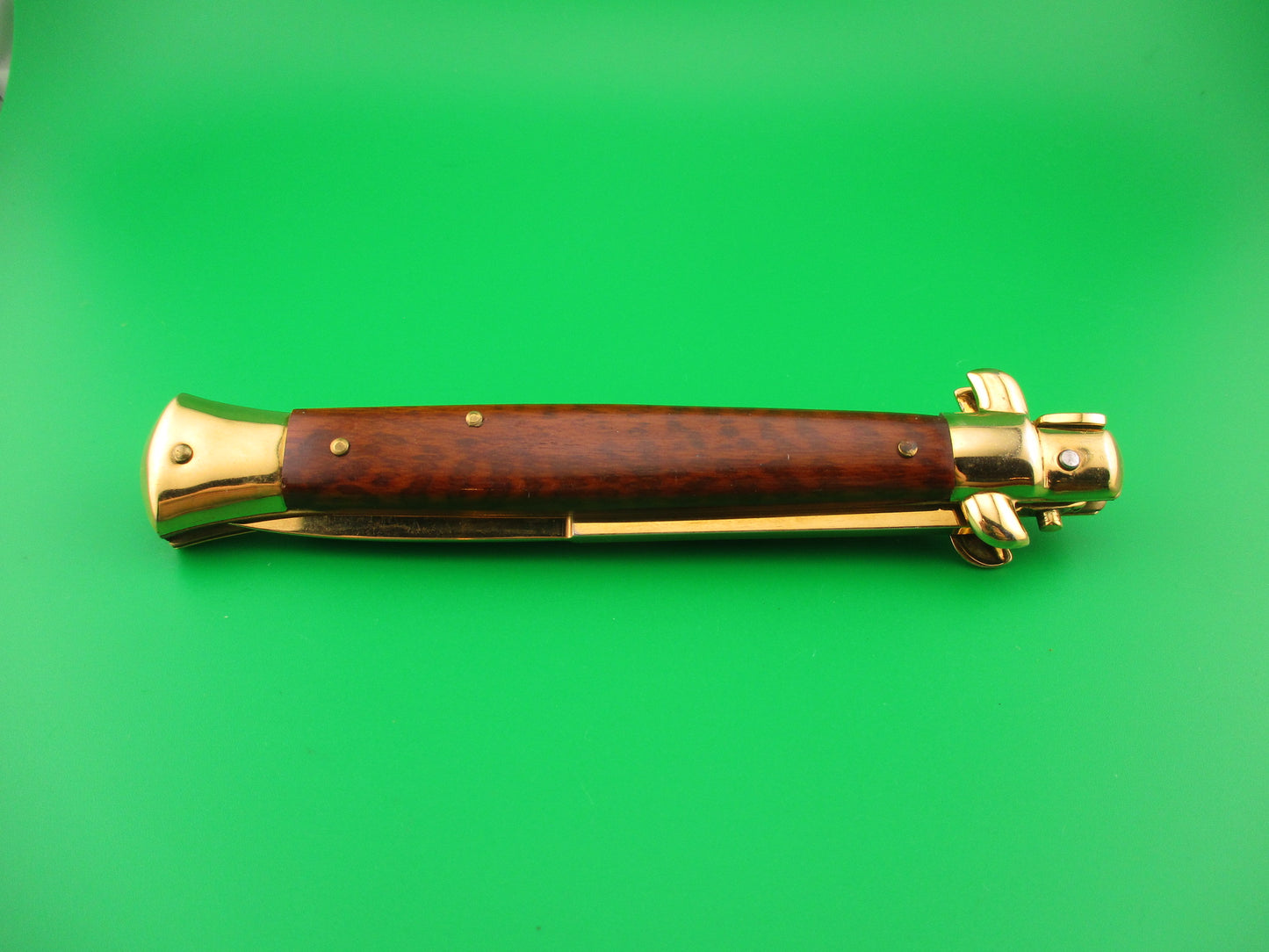 Frank B ITALY 28cm Italian Gold plated Snakewood swivel bolster stiletto automatic knife