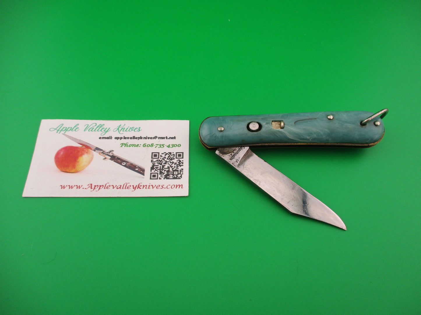 Edgemaster Fatjack Seafoam Green swirl vintage switchblade knife model 102