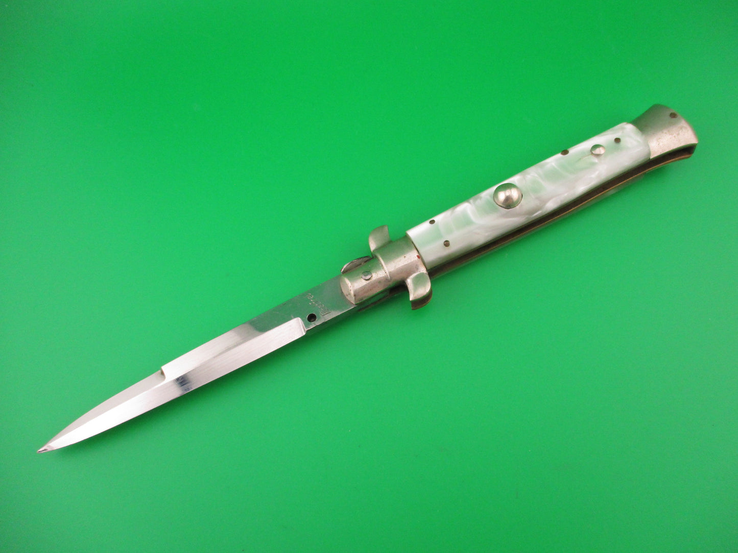 Rostfrei (slant) 23cm Italian Picklock Bayonet blade Pearlex Vintage 1950s automatic knife