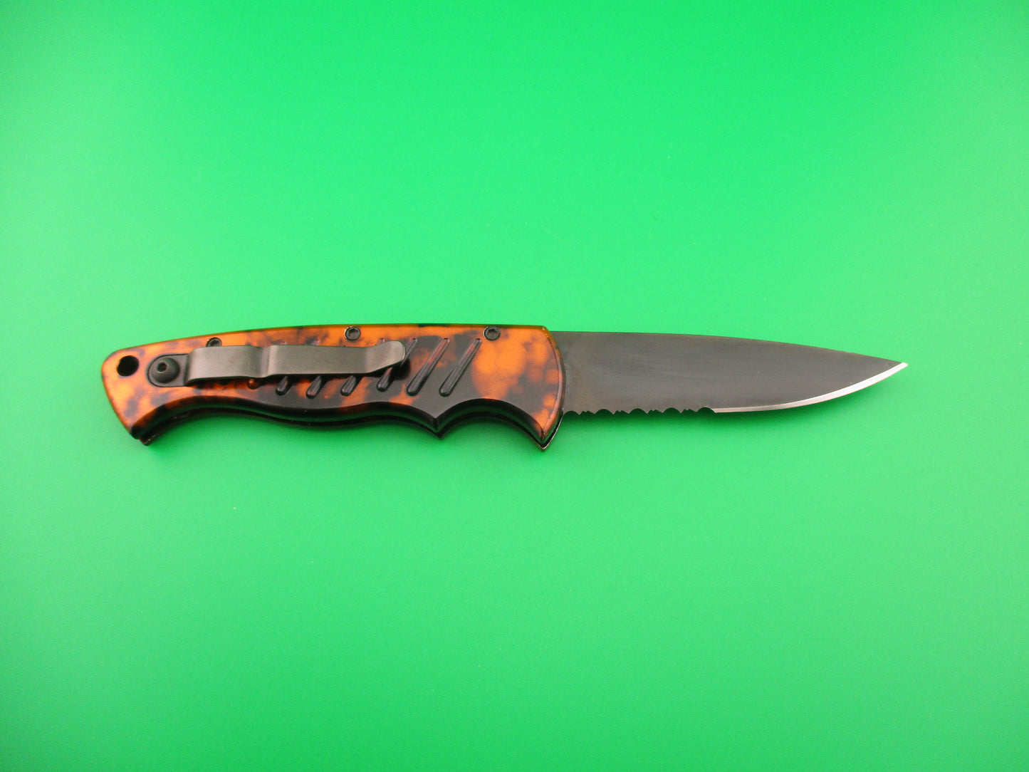 PIRANHA Pocket Copper (red) Marble black partially serrated blade automatic knife