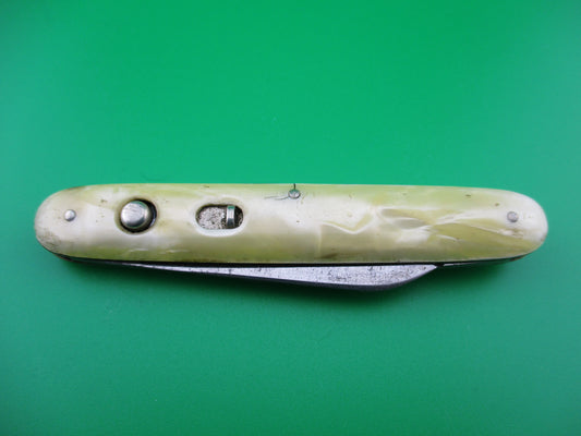 Schrade Cut Co 3 3/8" double Marine Pearl Celluloid Bohnenkamp Co etched