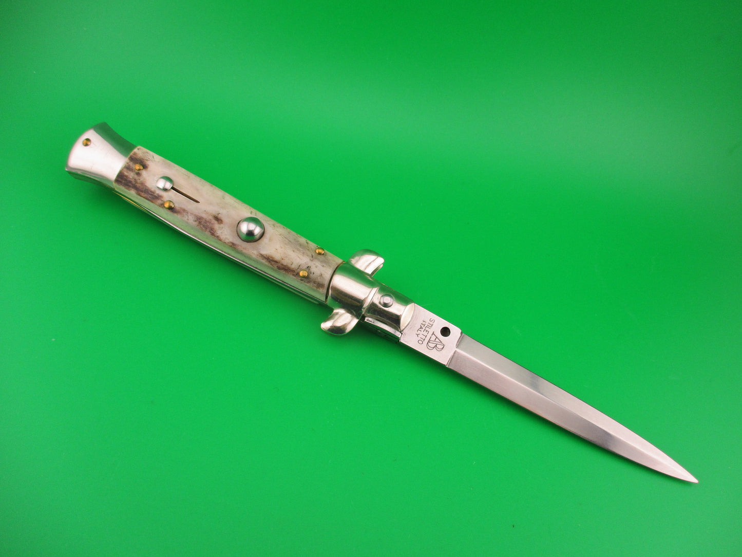 AB Stiletto 23cm Italian Swivel bolster Dagger Stag automatic knife