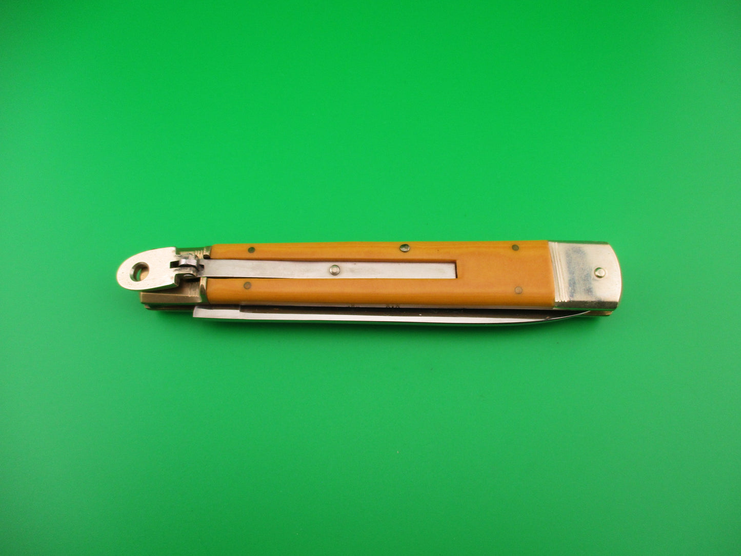 Hubertus Solingen 14cm Large Slimline Lever Yellow Micarta automatic knife