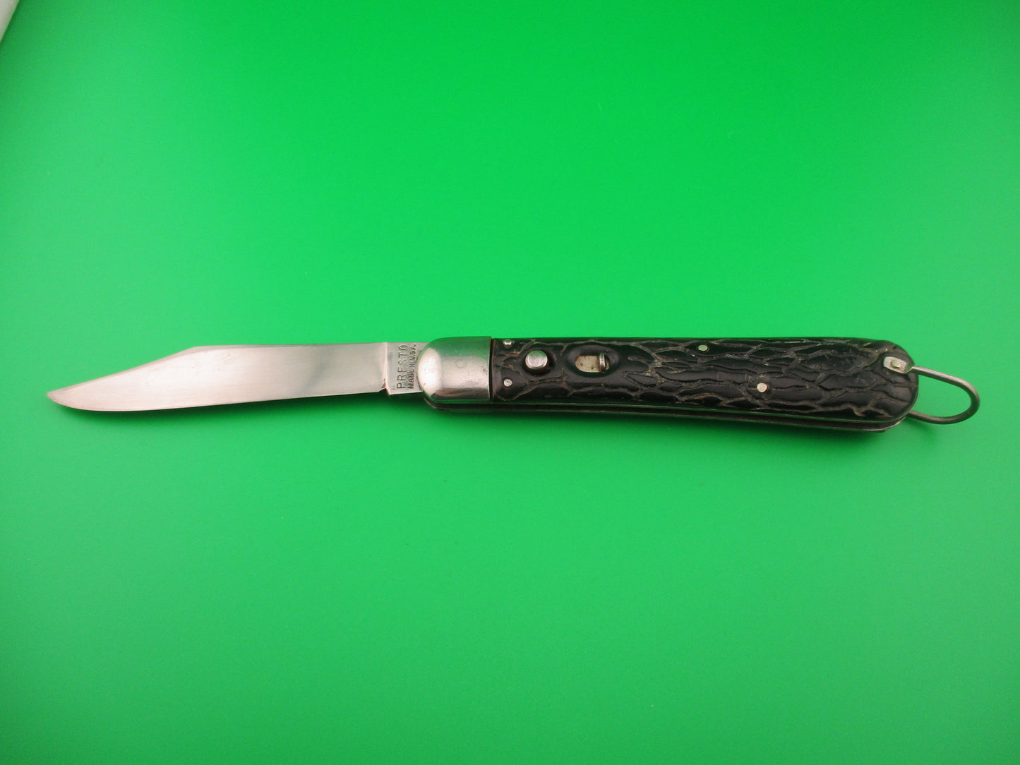 PRESTO Hunter Black Wormgroove scales Vintage Schrade automatic knife w lanyard