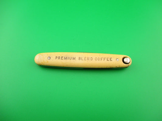 Press Button Knife Co Ivory Celluloid PREMIUM BLEND COFFEE Antique automatic knife