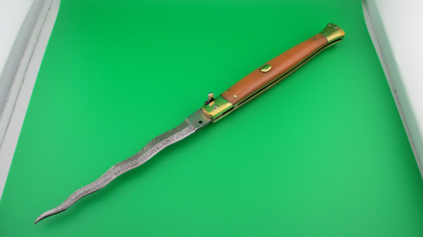 Custom Zaib 35cm Italian inspired Damascus KRIS picklock Wicked Stiletto switchblade knife