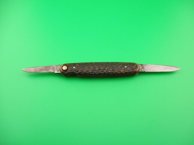 PRESS BUTTON KNIFE CO Mechanic's Jack Large 3 11/16 Bone Double Antique automatic