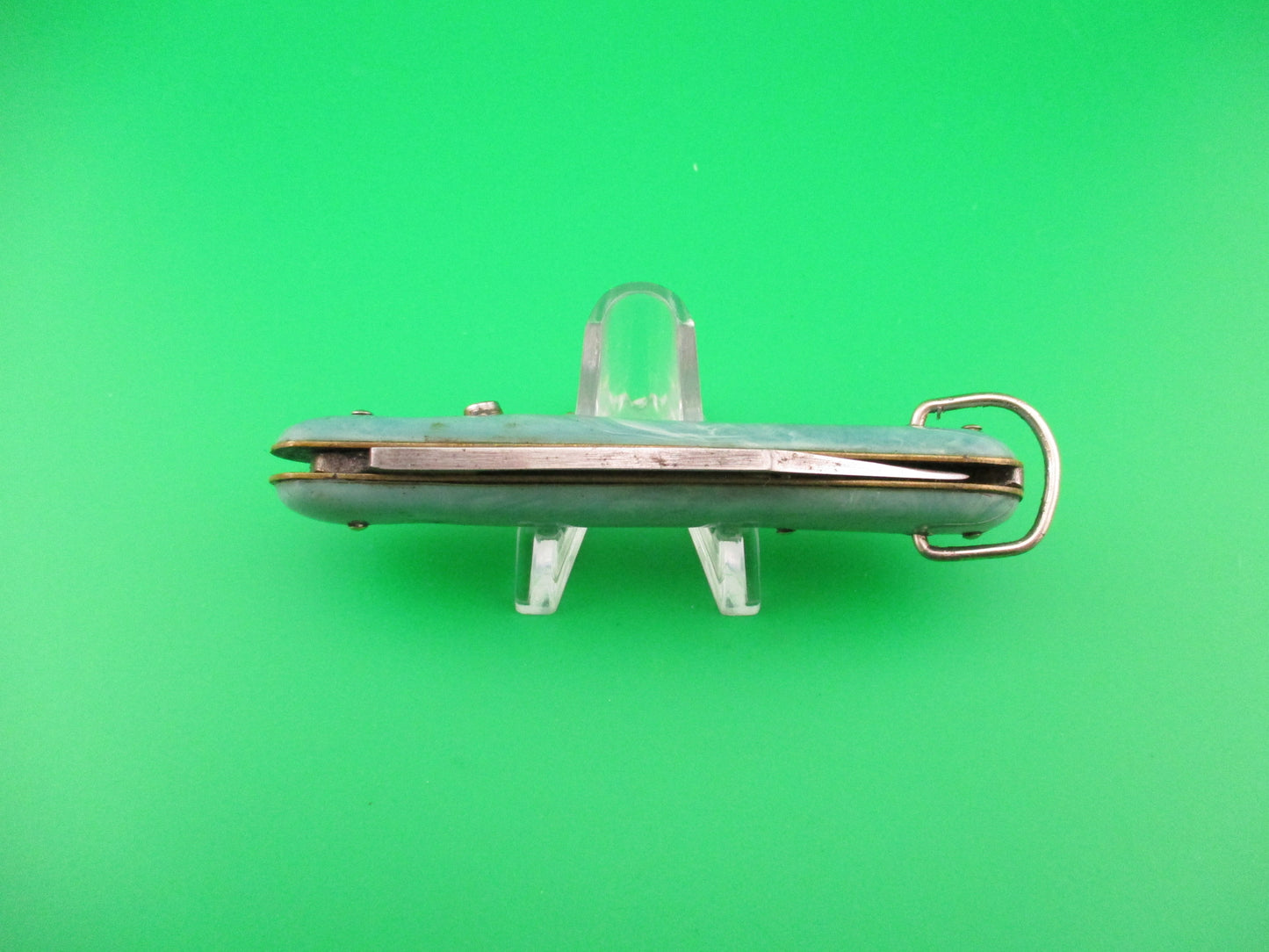 Edgemaster Fatjack Seafoam Green swirl vintage switchblade knife model 102