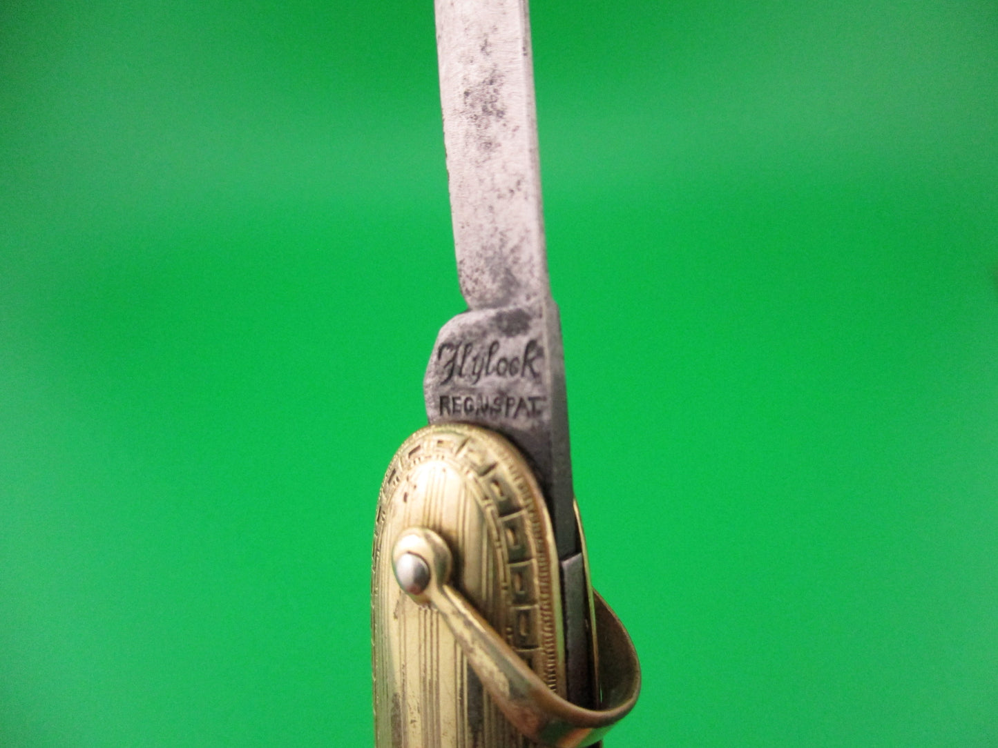 Flylock Small Gold Double automatic knife w/ Gold Elgin Pocket Watch & Chain Vintage 1930s