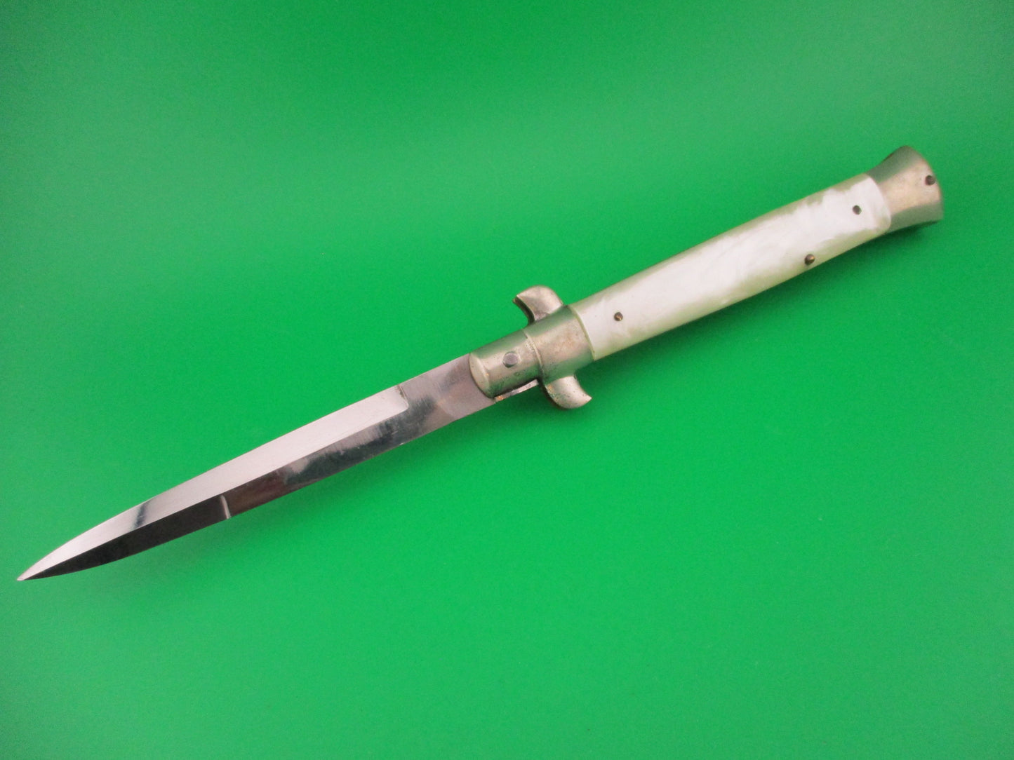 Rostfrei (slant) 23cm Italian Picklock Bayonet blade Pearlex Vintage 1950s automatic knife