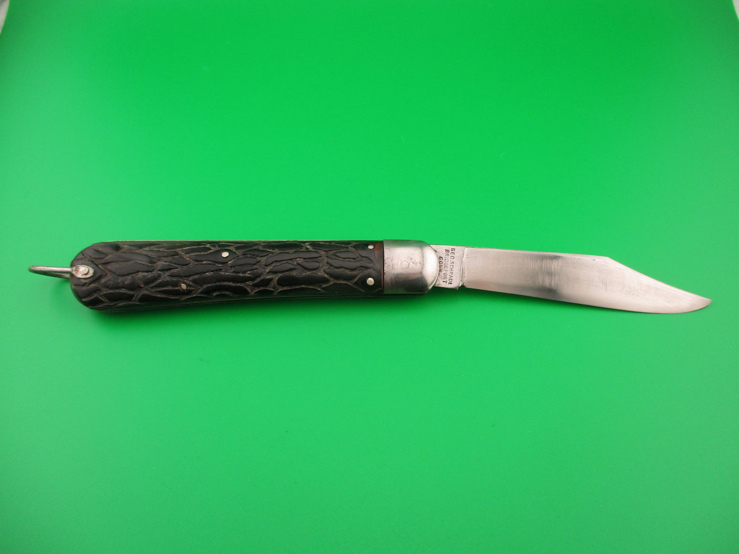 PRESTO Hunter Black Wormgroove scales Vintage Schrade automatic knife w lanyard