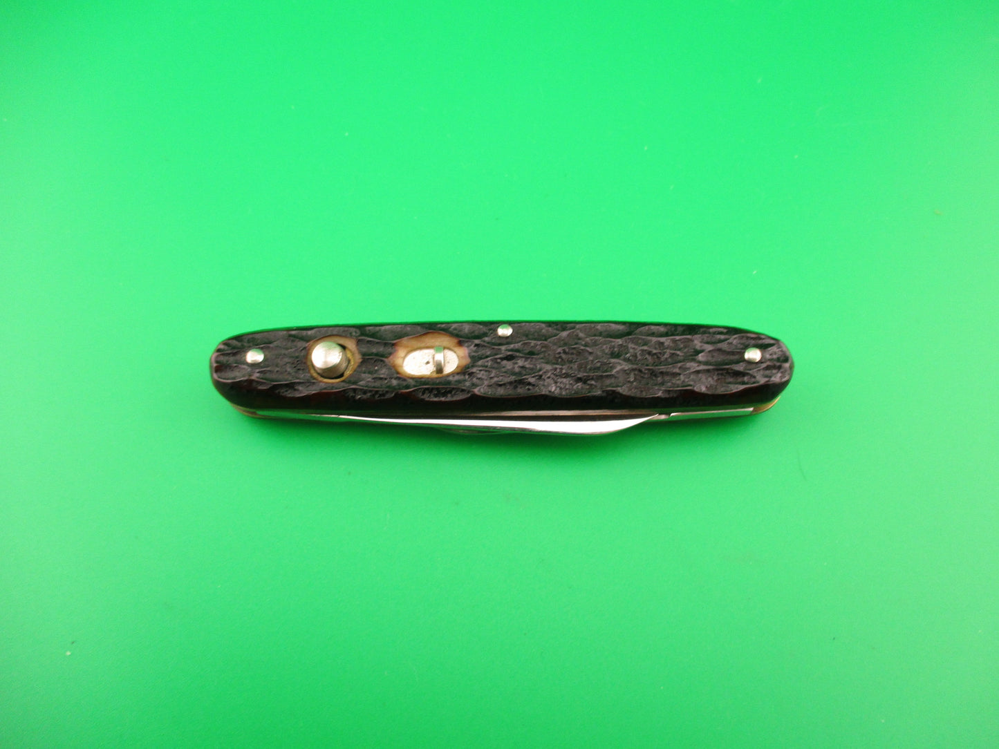 PRESTO Double Jigged bone #600S vintage automatic knife w Leather purse Near mint