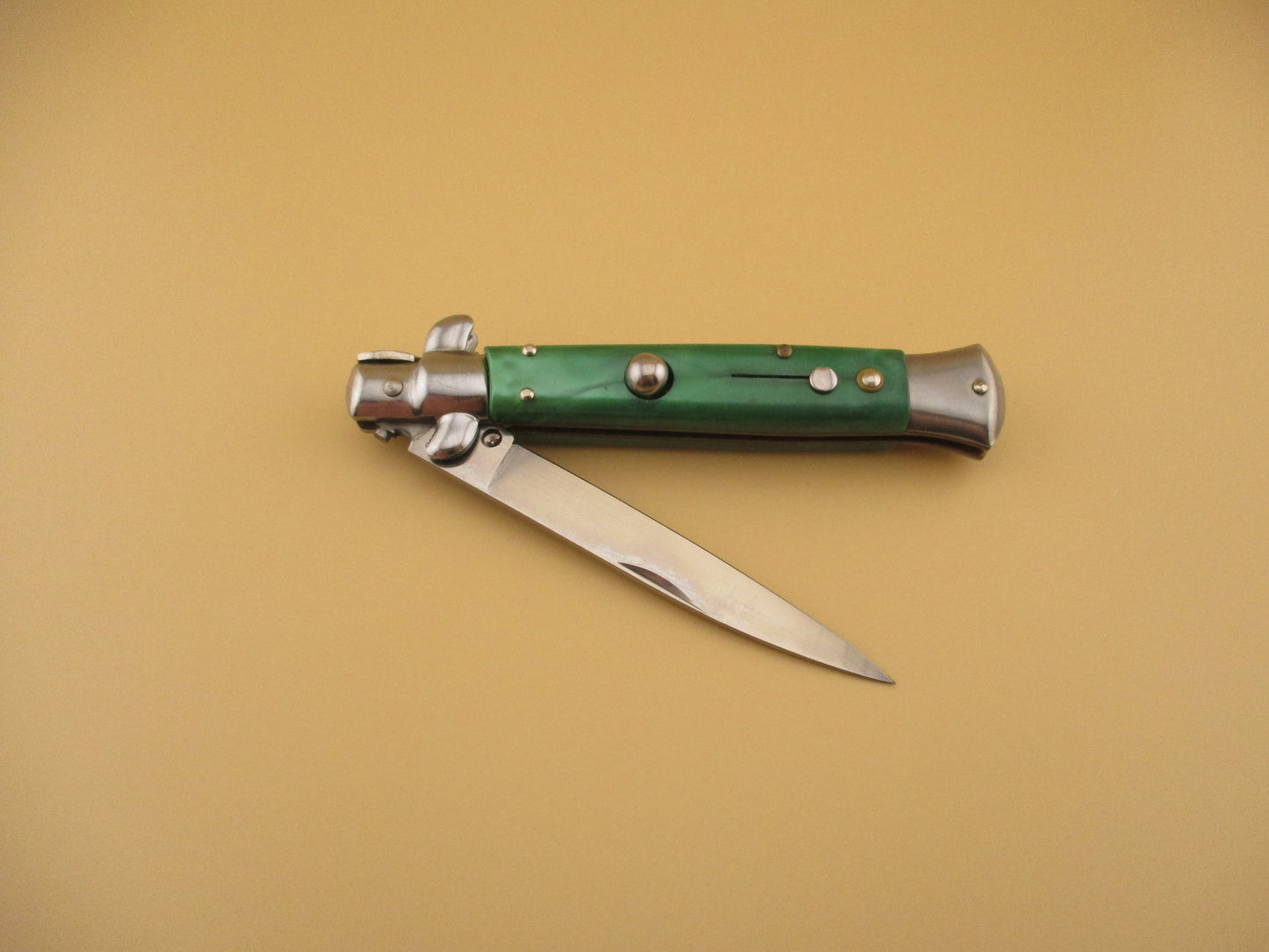 440 STAINLESS MILANO 22cm Italian Stiletto Green pearlex automatic knife
