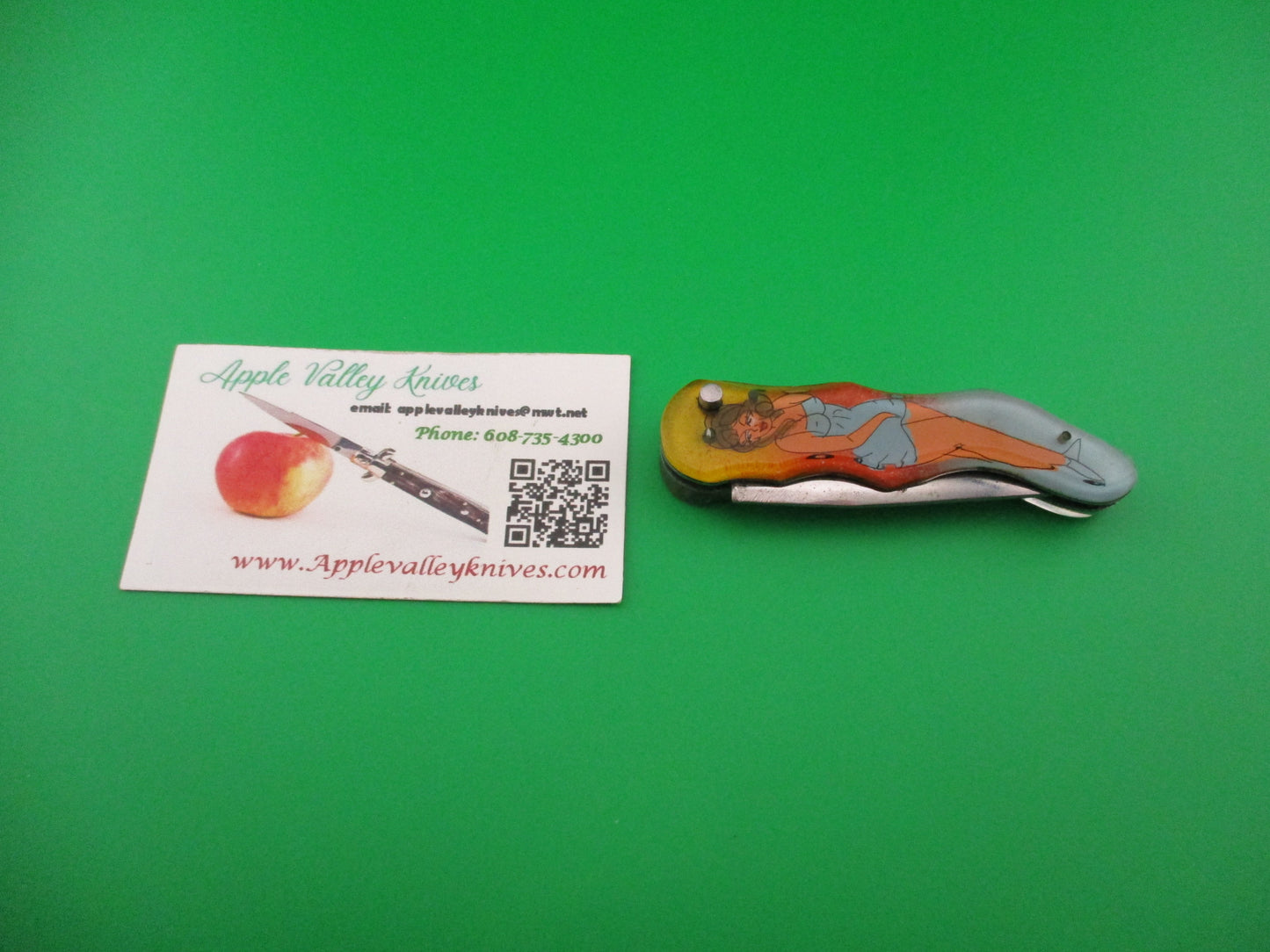 Russian Prison Knife Sexy woman blue dress pinup switchblade knife vintage