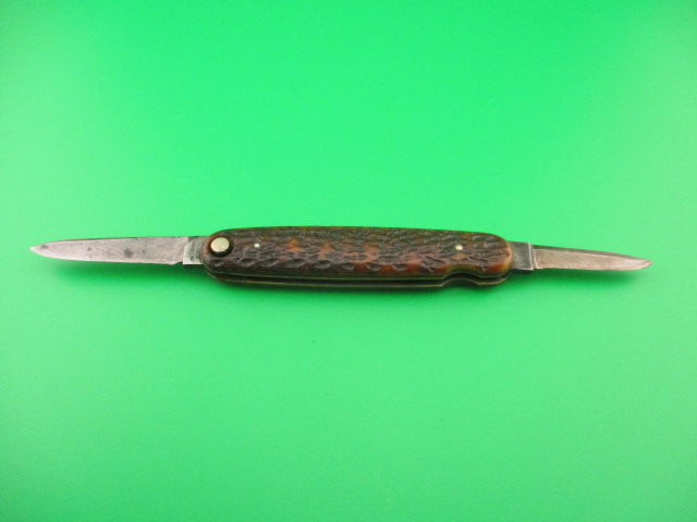 PRESS BUTTON KNIFE CO Mechanic's Jack Large 3 11/16 Bone Double Antique automatic