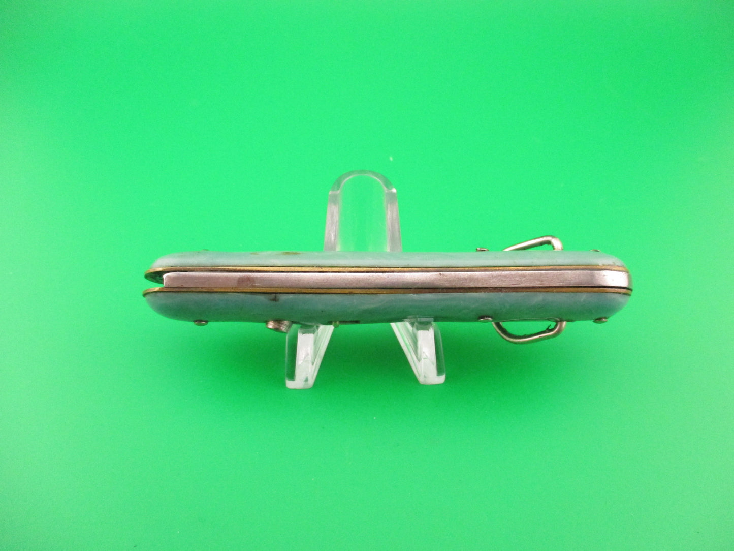 Edgemaster Fatjack Seafoam Green swirl vintage switchblade knife model 102