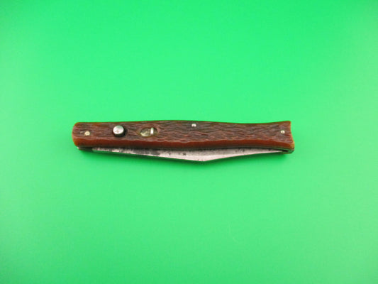 PRESTO PAT PEND-G #6000S Fishtail Jigged Bone scales Vintage switchblade knife