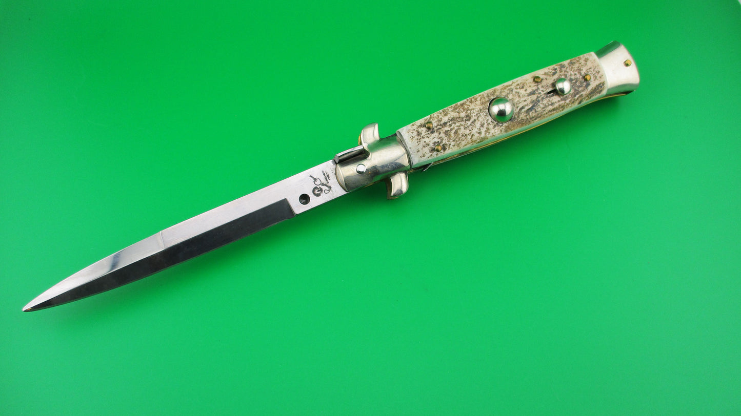 RENZO PASCOTTO 25cm Italian Maniago Picklock Moose stag automatic knife