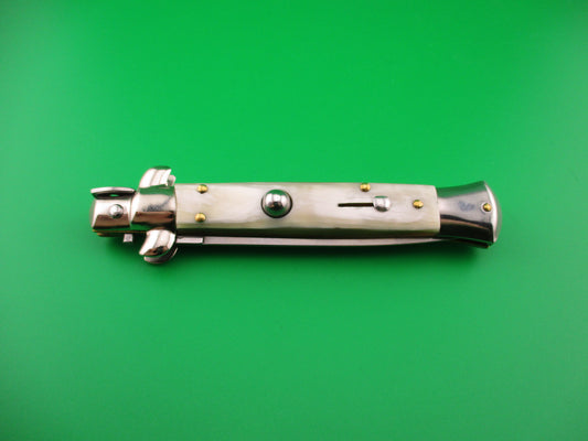 AB STILETTO ITALY 23cm Italian Dagger Blade Honey & Cream swivel bolster switchblade knife