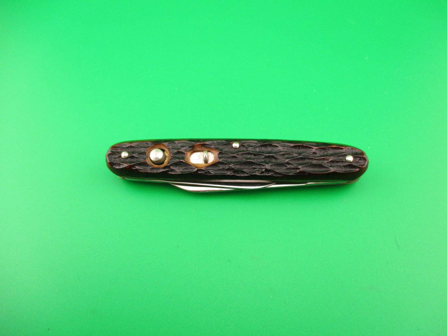 PRESTO Double Jigged bone #600S vintage automatic knife w Leather purse Near mint