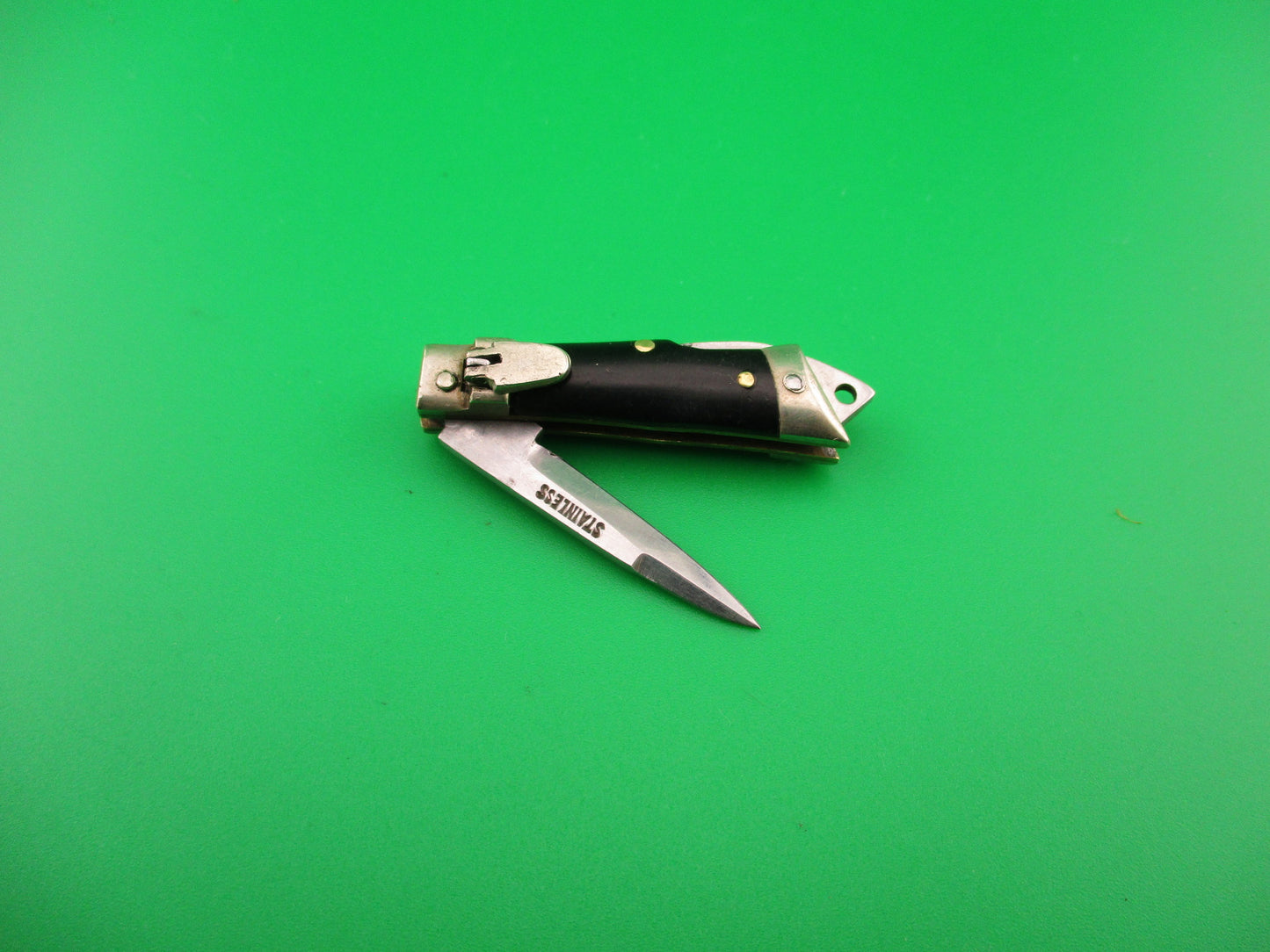 STAINLESS 7cm Japanese Mini Lever Slant Bolster automatic keychain knife