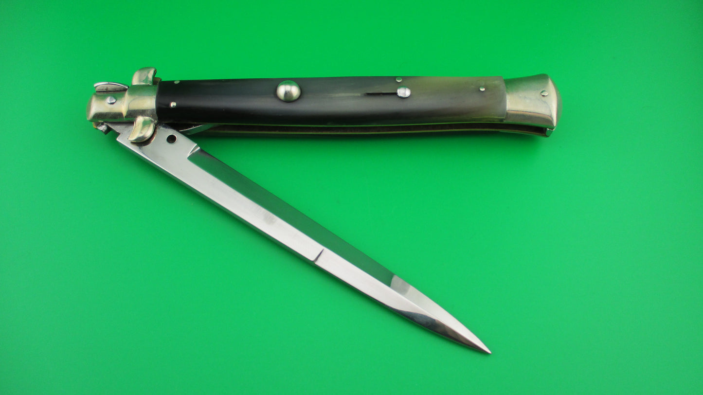 AGA CAMPOLIN 33cm Picklock Stiletto Translucent green & black horn automatic knife