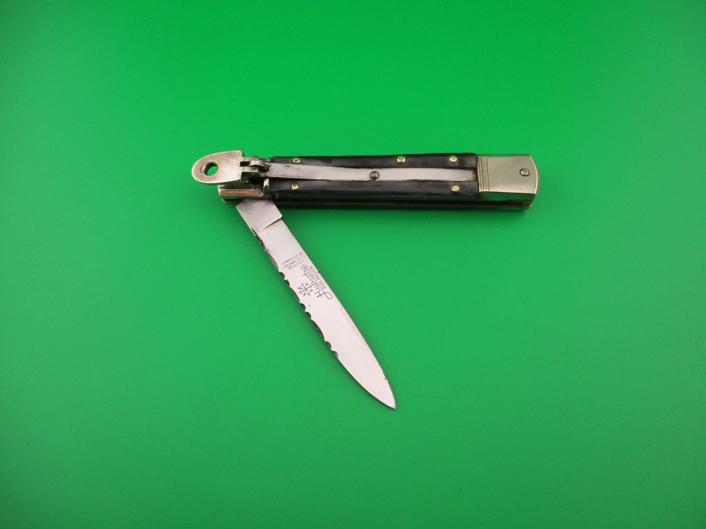 HUBERTUS SOLINGEN ROSTFREI 11cm West Germany Slimline Lever Horn automatic knife