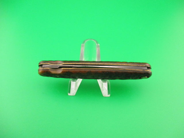 PRESS BUTTON KNIFE CO Mechanic's Jack Large 3 11/16 Bone Double Antique automatic